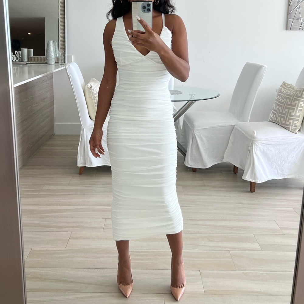 Bandage dress with tulle overlay